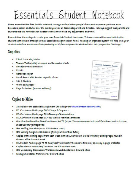 Essentials Resource Pack - Student Notebook Set Up (INSTANT DOWNLOAD)