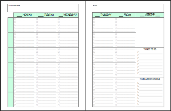 2025-2026 Student Planner - 6 Subject - Green or Blue - EDITABLE (INSTANT DOWNLOAD)