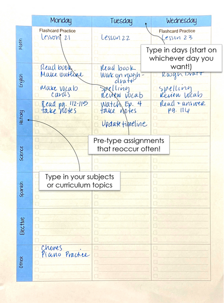 2025-2026 Student Planner - 7 Subject - Green or Blue - EDITABLE (INSTANT DOWNLOAD)