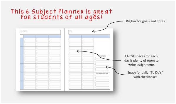 2025-2026 Student Planner - 7 Subject - Green or Blue - EDITABLE (INSTANT DOWNLOAD)