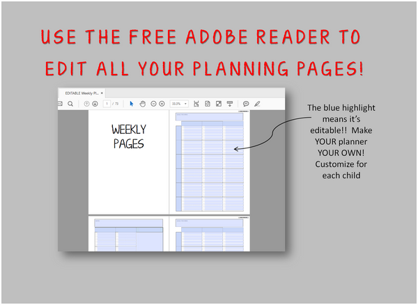2025-2026 Student Planner - 6 Subject - Green or Blue - EDITABLE (INSTANT DOWNLOAD)