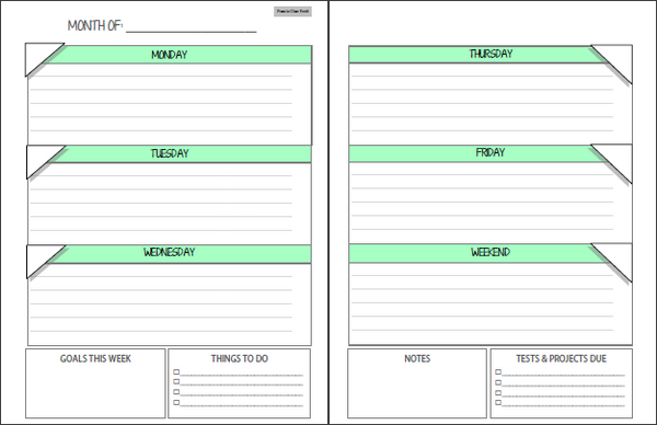 2025-2026 Student Planner - Weekly/No Subjects - Green or Blue (INSTANT DOWNLOAD)