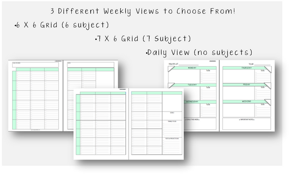 2025-2026 Student Planner - Weekly/No Subjects - Green or Blue (INSTANT DOWNLOAD)