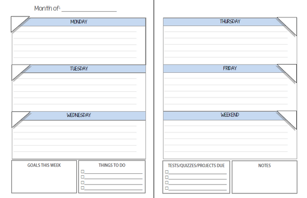 2025-2026 Student Planner - Weekly/No Subjects - Green or Blue (INSTANT DOWNLOAD)
