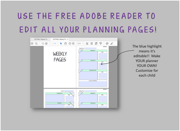 2025-2026 Student Planner - Weekly/No Subjects - Green or Blue (INSTANT DOWNLOAD)