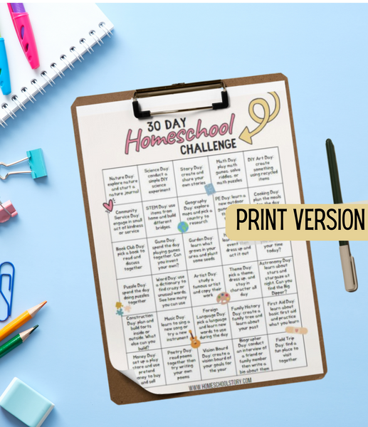 30 Homeschool Learning Challenge - Family Fun - PRINTED