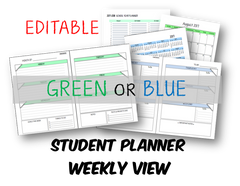 2026-2027 Student Planner - Weekly/No Subjects - Green or Blue (INSTANT DOWNLOAD)